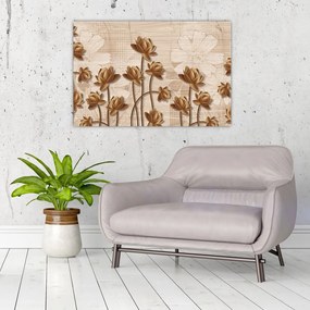 Tablou cu abstracția florilor - maro (90x60 cm)
