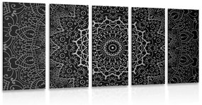 Tablou 5-piese Mandala vintage în stil indian în design alb-negru
