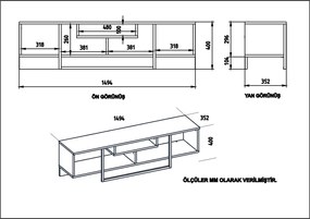 Comoda TV Asal (150) - Oak, Alb, Negru