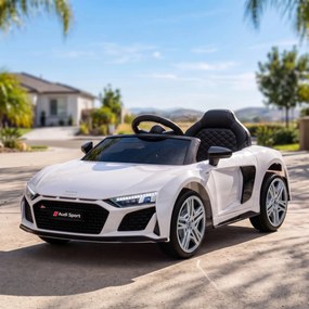 AIYAPLAY Mașină Electrică pentru Copii 12 V Audi R8 Spyder, 3+ Ani, 3-5 km/h, 2 Motoare și Telecomandă, Albă | Aosom Romania