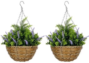 Outsunny Set 2 Plante Artificiale de Lavandă cu Ghiveci și Cârlig, Ø25x34 cm, Verde și Violet | Aosom Romania