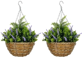 Outsunny Set 2 Plante Artificiale de Lavandă cu Ghiveci și Cârlig, Ø25x34 cm, Verde și Violet | Aosom Romania