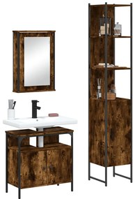 vidaXL Set mobilier de baie, 3 piese, stejar fumuriu, lemn prelucrat