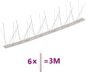 vidaXL Set bandă cu țepi antipăsări cu 5 rânduri, 6 buc., oțel, 3 m