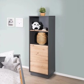 Bibliotecă pentru copii gri antracit/natural cu aspect de lemn de stejar 55x150 cm Lenn – Roba