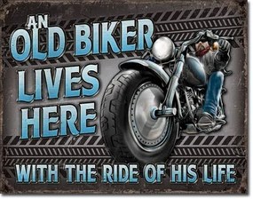Placă metalică Old Biker - Ride, (42 x 30 cm)