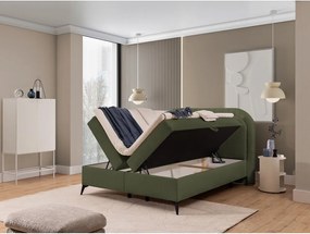 Pat boxspring verde cu spațiu de depozitare 200x200 cm Ornes – Ropez