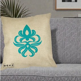 Perna Decorativa Ornament Turcoaz Fleur de Lis, 40x40 cm, Crem, Husa Detasabila, Perna Inclusa, BEKZ®