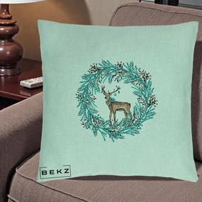 Perna Decorativa Coroana Turcoaz cu Ren, 40x40 cm, Verde Menta, Husa Detasabila, Perna Inclusa, BEKZ®