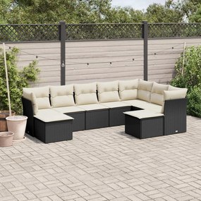 3218566 vidaXL Set mobilier de grădină cu perne, 9 piese, negru, poliratan