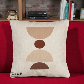 Perna Decorativa Geometric Boho Cerc si Boluri, 40x40 cm, Bej Canapea, Husa Detasabila, Perna Inclusa, BEKZ®