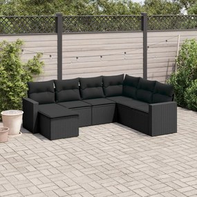 3219285 vidaXL Set canapele de grădină cu perne, 7 piese, negru, poliratan