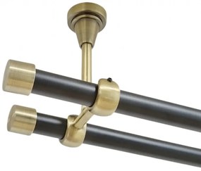 Galerie dubla capacel fara inele prindere tavan 19/19 mm negru aur antic (Alege marime: 280 cm)