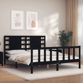 3192830 vidaXL Cadru de pat cu tăblie, negru, 160x200 cm, lemn masiv