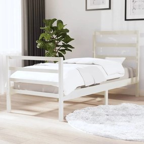 3103674 vidaXL Cadru de pat mic single, alb, 75x190 cm, lemn masiv de pin