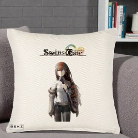 Perna Personalizata Steins Gate Kurisu Makise Anime, 40x40 cm, Crem Reliefat, Husa Detasabila, Perna Inclusa, BEKZ®