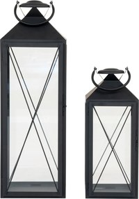 Lanterne decorative Casa, oțel/vidră, negru, set de 2