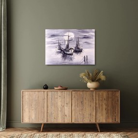 Tablou pe sticlă - Port marin, pictură în ulei (70x50 cm)
