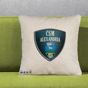 Perna Personalizata CSM Alexandria Fotbal, 40x40 cm, Bej Canapea, Husa Detasabila, Perna Inclusa, BEKZ®