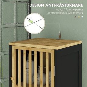 HOMCOM Dulap de Baie Înalt, Dulap de Baie cu 2 Compartimente Deschise, 2 Uși și Rafturi Reglabile, 32x30x172 cm, Negru | Aosom Romania