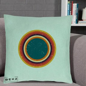 Perna Decorativa Retro Cerc Concentric Geometric Vintage, 40x40 cm, Verde Menta, Husa Detasabila, Perna Inclusa, BEKZ®