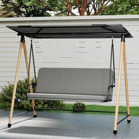 Outsunny Balansoar de Grădină cu 3 Locuri, cu Copertină Reglabilă Impermeabilă și Pernă Detașabilă, Capacitate Maximă 360 kg, 208 x 125 x 180 cm, Gri | Aosom Romania