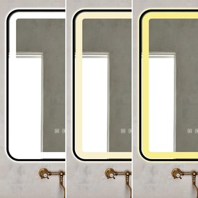 Oglindă Baie LED și Dezaburire Elit's Premium cu Senzor Touch, Lumina Rece, Caldă și Neutră, 50x70cm, cu rama Negru Antichizat