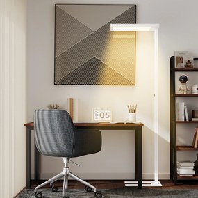 HOMCOM Lampă LED de podea, lumină prietenoasă cu ochii, lampă de podea cu telecomandă, luminozitate reglabilă, plastic, metal, alb | Aosom Romania