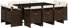 vidaXL Set mobilier de grădină cu perne, 11 piese, maro, poliratan