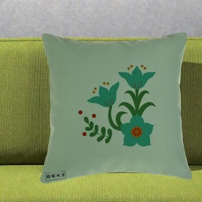Perna Decorativa Flori Stilizate Folk Turcoaz, 40x40 cm, Verde, Husa Detasabila, Perna Inclusa, BEKZ®
