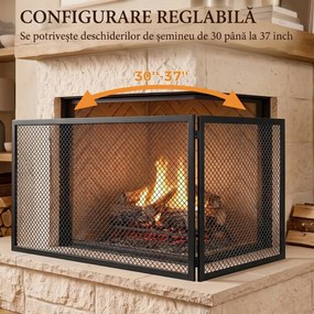HOMCOM Parascântei Pliabil pentru Șemineu, 2 Panouri, din Metal Vopsit, Gata de Utilizare, 140 x 1 x 50 cm, Negru | Aosom Romania