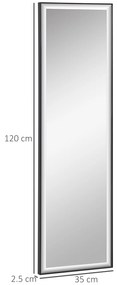 HOMCOM Oglindă de Perete dim. 120L x 35l cm - Film de Securitate Anti Explozie, Sistem de Atașare Inclus - Cadru Aliaj Aluminiu Negru | Aosom Romania