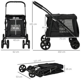PawHut Cărucior pentru câini cu pernă, 3 buzunare laterale, pliabil, cărucior pentru câini, 102 cm x 62 cm x 105 cm, Negru | Aosom Romania