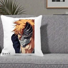 Perna Personalizata Bleach Ichigo Masca Hollow, 40x40 cm, Alba Mata, Husa Detasabila, Perna Inclusa, BEKZ®