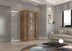 Dulap cu usi glisante si oglinda 120x215 cm, Keita, ADRK Furniture (Culoare: Negru / Negru Lacobel)