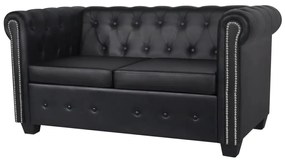 Canapea Chesterfield cu 2 locuri, piele artificială, negru