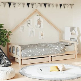 834546 vidaXL Cadru de pat pentru copii cu sertare, 90x190 cm, lemn masiv pin
