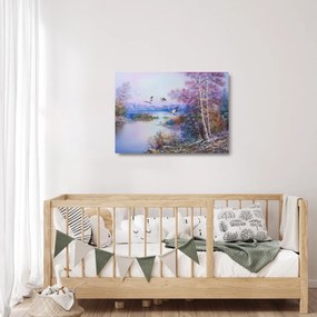 Tablou pe sticlă - Sosirea toamnei, pictură în ulei (70x50 cm)