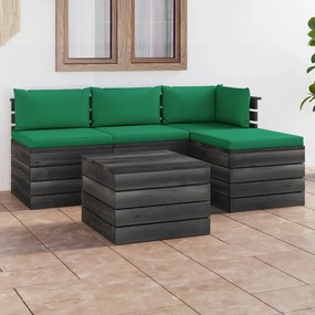 Set mobilier gradina paleti cu perne 5 piese lemn masiv de pin Verde, 5