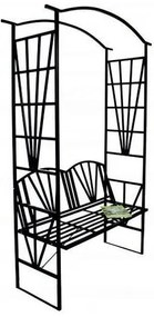 Arcada metalica, pergola, pentru gradina, cu banca, 114x45x208 cm