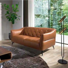 Canapea 2 locuri din piele naturala capitonata Cowhide leather brown
