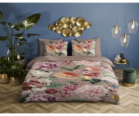 Lenjerie de pat gri-maro din bumbac satinat pentru pat dublu, extinsă 240x220 cm Fiori – Descanso