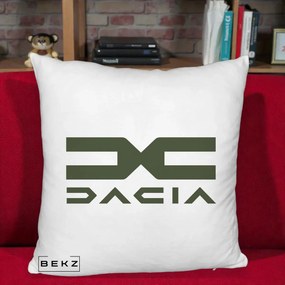 Perna Personalizata cu emblema Dacia, 40x40 cm, Alb Pufos, Husa Detasabila, Perna Inclusa, BEKZ®