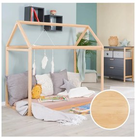 Pat pentru copii în culoare naturală de tip casă 70x140 cm Montessori – Roba