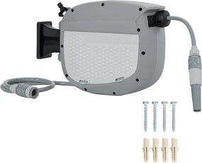 Outsunny Bobină furtun retractabil 10+1 m cu duză 2 moduri blocare automată și retragere controlată suport gri | Aosom Romania