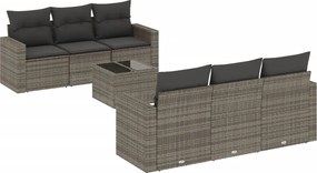 vidaXL Set canapele de grădină, 7 piese, cu perne, gri, poliratan