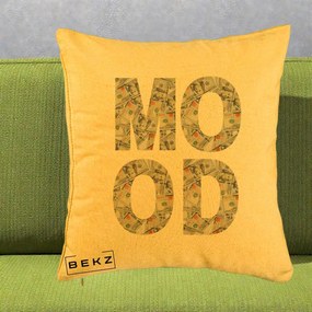 Perna Decorativa MOOD Money Grafic Urban, 40x40 cm, Galben, Husa Detasabila, Perna Inclusa, BEKZ®