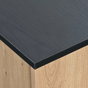 Comodă TV cu O Sertar, Trei Uși și Două Rafturi din Sticlă, Iluminare LED cu 15 Culori Variabile, 180x40x45 cm, Negru+ Natural