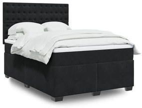 vidaXL Pat box spring cu saltea, negru, 140x200 cm, catifea