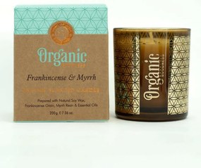 Lumânare aromată organică Frankincense &amp; Myrrh200 g în sticlă cu folie aurie